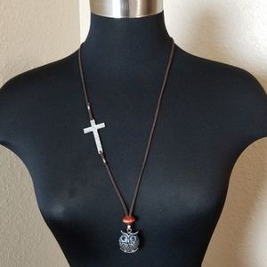 Cross and Owl Long Necklace